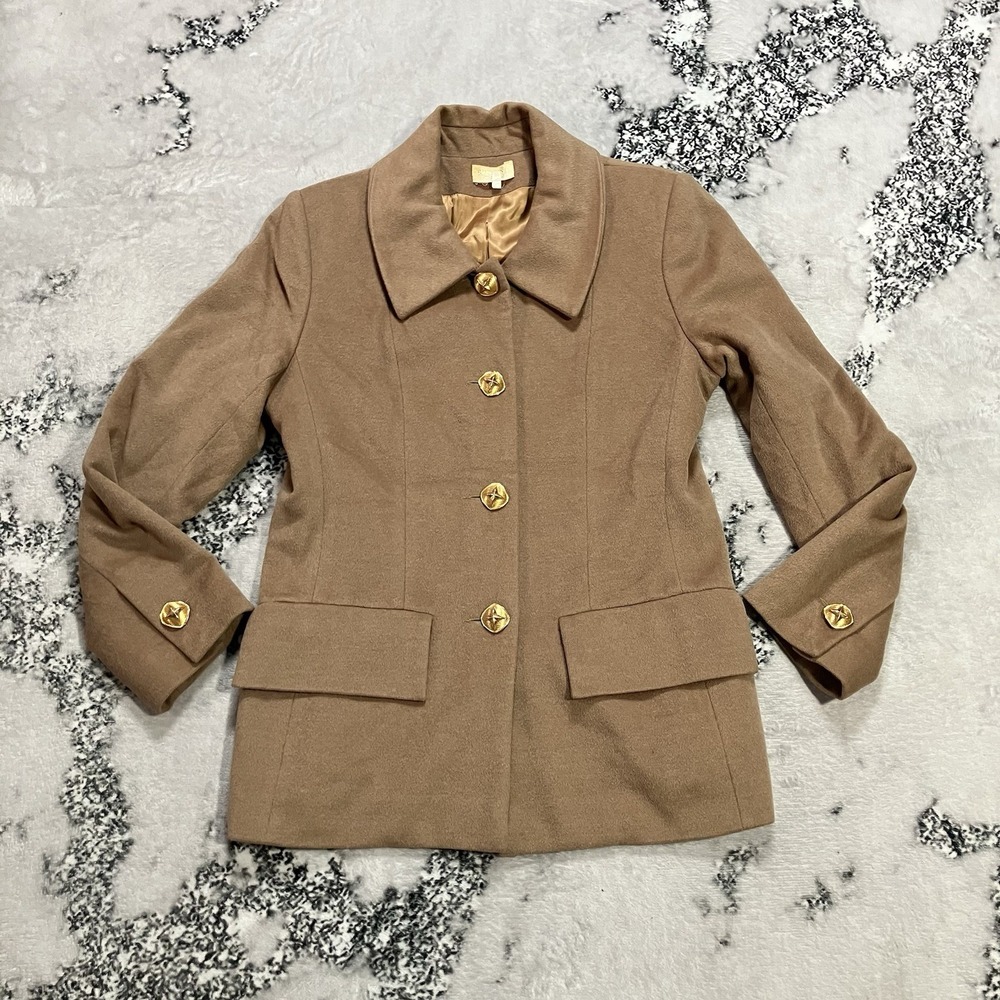 Paule Ka Cashmere Angora Wool Blazer Jacket Camel Gold Buttons Designer Sz 42/10